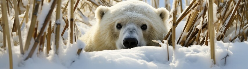 a polar bear lying in the snow