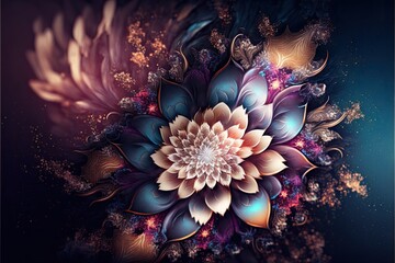 Vibrant Oriental Patterned Background with a Winter Floral Motif in Rich Hues - A Stunning Gigapixel Artwork at Scale 4.00x