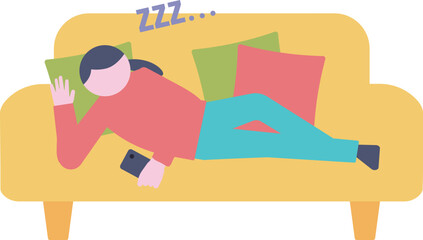 ソファーで寝落ちする女性