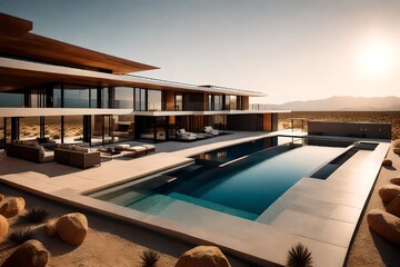 Fototapeta premium Shape an architectural marvel within the desert's heart, seamlessly integrating modern living with the vast landscapes