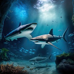 Exploring the Mystical Underwater World: A Thrilling Encounter with Sharks in Gigapixel Art Scale
