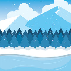 Fototapeta na wymiar Cold colored winter seasonal natural landscape Vector