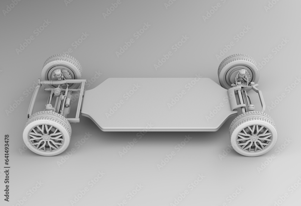Aufkleber clay rendering of electric vehicle chassis equipped with in-wheel motor and solid-state battery pack