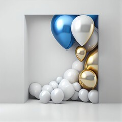 Balloon Wall in White, Gold, and Blue: A Festive Display of Color and Joy