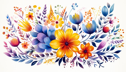 Fototapeta na wymiar Adorn your projects with the elegance of watercolor flower illustrations, Discover the charm of floral design with our vector watercolor flowers