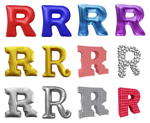 Set of alphabet letter r in 3d rendering isolated on transparent background for education and text concept