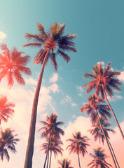 Fototapeta na wymiar Looking Up at Beautiful Palm Trees on Sunny Day