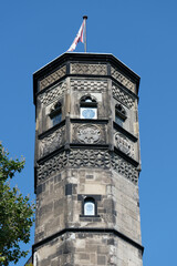Staircase tower of the former historic medieval staple house, which is considered a symbol of the...