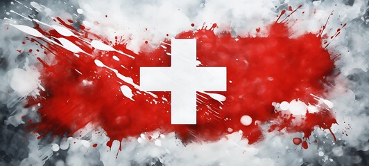 Switzerland flag in grunge style. Flag painted on paper.