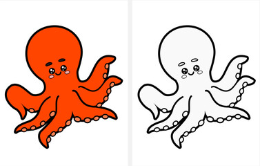 Cute cartoon octopus coloring page for kids. 