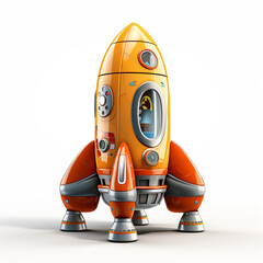 Yellow and orange 3D little rocket cartoon style isolated on white background. The rocket is erected and in a static state. 