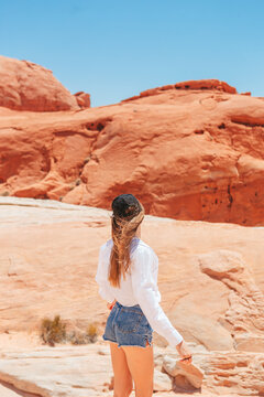 Young girl on trail at Fire Valley in Utah