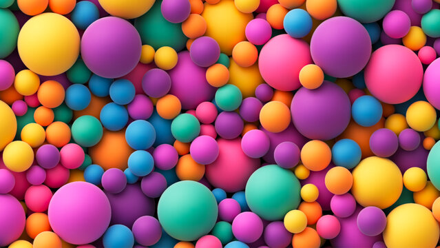 Many colorful random bright soft balls background. Colorful balls background for kids zone or children's playroom. Huge pile of colorful balls in different sizes. Vector background
