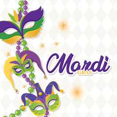 Colored mardi gras poster with different masks Vector © DAVIDS