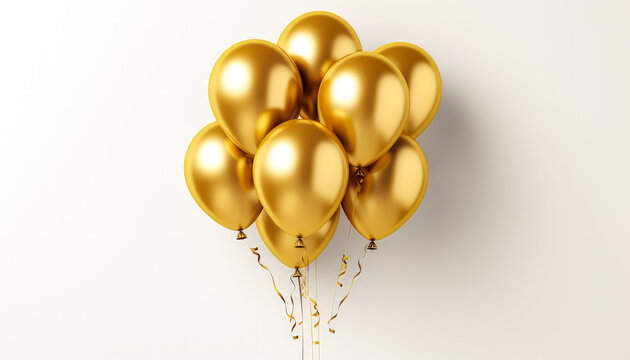 bunch of golden balloons isolates in white background, holiday, party birthday background element