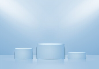 Minimal scene 3D realistic background. Blue podium with light effect