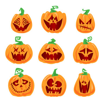 Halloween pumpkins collection. set of vector illustration pumpkins isolated on white background, editable vectors