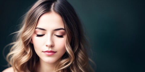 Naklejka premium A young woman with beautiful hair, generative AI