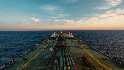 View of the cargo deck of a tanker at sea