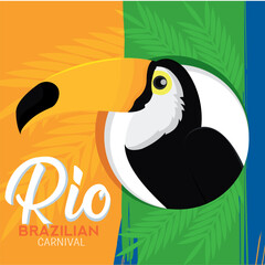 Cute toucan tropical bird Rio de Janeiro carnival poster Vector