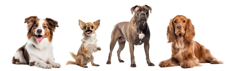 Four purebred dogs on a transparent background