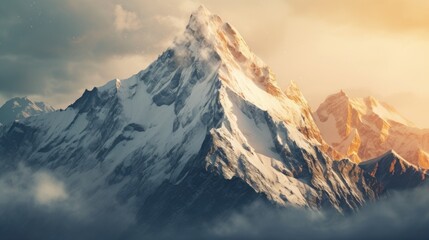 mountain range with receding snow caps, signifying the effect of global warming generative ai