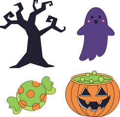halloween clipart bundle in cartoon style for kids and children