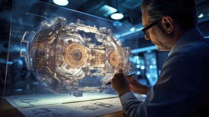 aerospace engineer reviewing blueprints for a spacecraft generative ai - obrazy, fototapety, plakaty