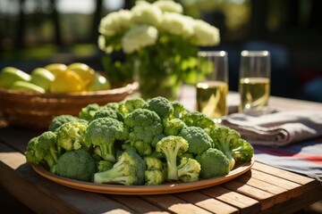 Cooked broccoli on the plate