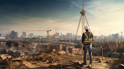 civil engineer surveying a construction site generative ai - obrazy, fototapety, plakaty