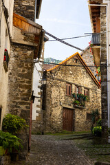 Ancient picturesque streets and houses of the Spanish city of Anso. Huesca, Aragon, Spain