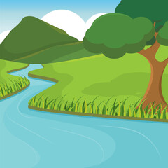 Obraz premium Colored spring seasonal natural landscape Vector