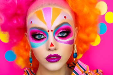 Beauty Portrait With Colorful Makeup.  Vivid Colors