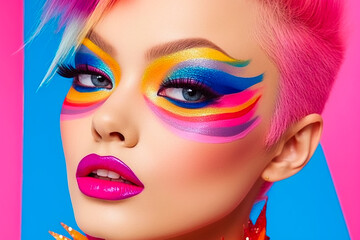 Beauty Portrait With Colorful Makeup.  Vivid Colors