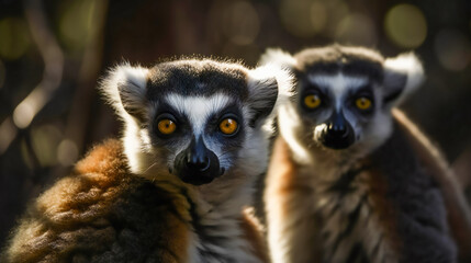 Obraz premium Curious Lemur Family Investigating Their Surroundings. 