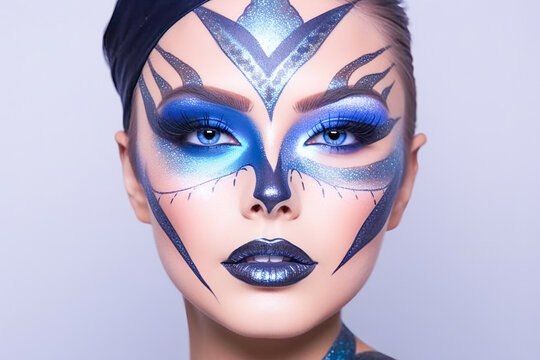Dramatic Blue Eyeshadow Elegance.  Futuristic Glamour with Bold Blue