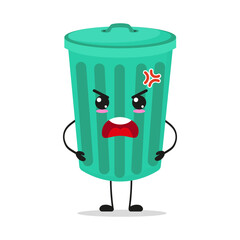 Cute angry trash can character. Funny mad dustbin cartoon emoticon in flat style. garbage vector illustration