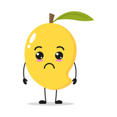 Cute sad mango character. Funny unhappy fruit cartoon emoticon in flat style. food vector illustration