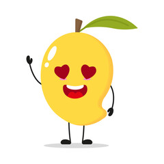 Cute happy mango character. Funny fall in love fruit cartoon emoticon in flat style. food vector illustration