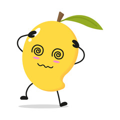 Cute dizzy mango character. Funny confused fruit cartoon emoticon in flat style. food vector illustration