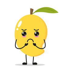Cute gloomy mango character. Funny sad fruit cartoon emoticon in flat style. food vector illustration
