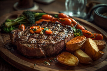Juicy steak cooked to perfection. 