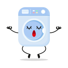 Cute relax washing machine character. Funny yoga home appliance cartoon emoticon in flat style. washing, machine meditation vector illustration