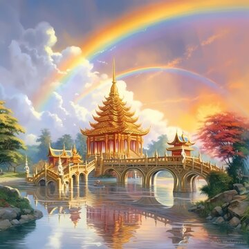 Thailand golden temple tourism illustration 