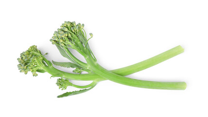 Fresh raw broccolini isolated on white, top view. Healthy food