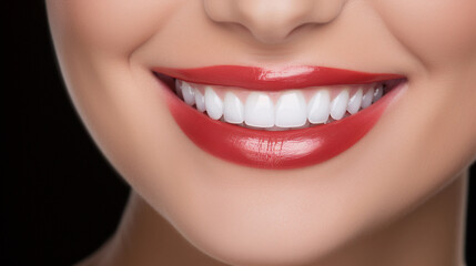A Close-Up of a Woman's Mouth Showcasing a Beautiful White Teeth Smile, an Expression of Confidence and Dental Wellness