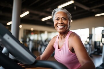 Senior african american woman exercising and working out in a gym - obrazy, fototapety, plakaty