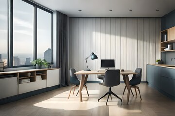 Naklejka na ściany i meble A Scandinavian-inspired desk with clean lines and minimalist decor