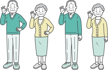 OKポーズをする後期高齢者男女