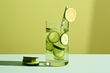Detox water with lemon and cucumber. Healthy eating, dieting, detox background, with copy space